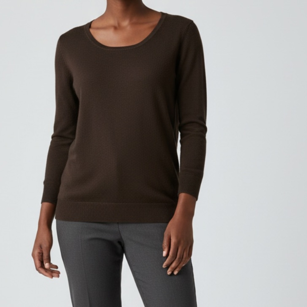 Chico’s Women's Silk Blend Sweater Size 1 Medium Pullover 3/4 Sleeve Brown Y2K